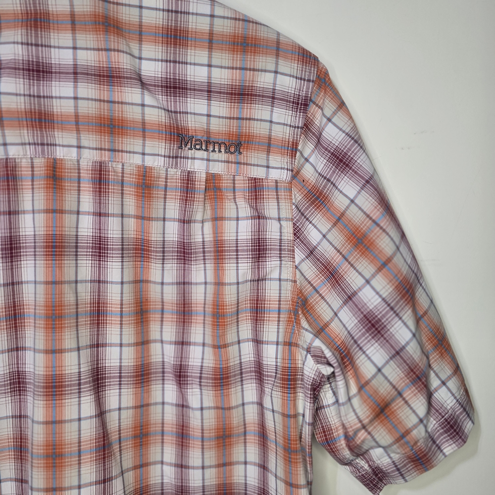 Marmot Men's Plaid Short Sleeve Button-Up Shirt Orange White Small - Picture 4 of 7